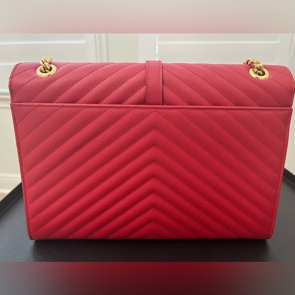 💄 YSL Grain De Poudre Matelasse Chevron Large Monogram Satchel Lipstick Red - Picture 3 of 13
